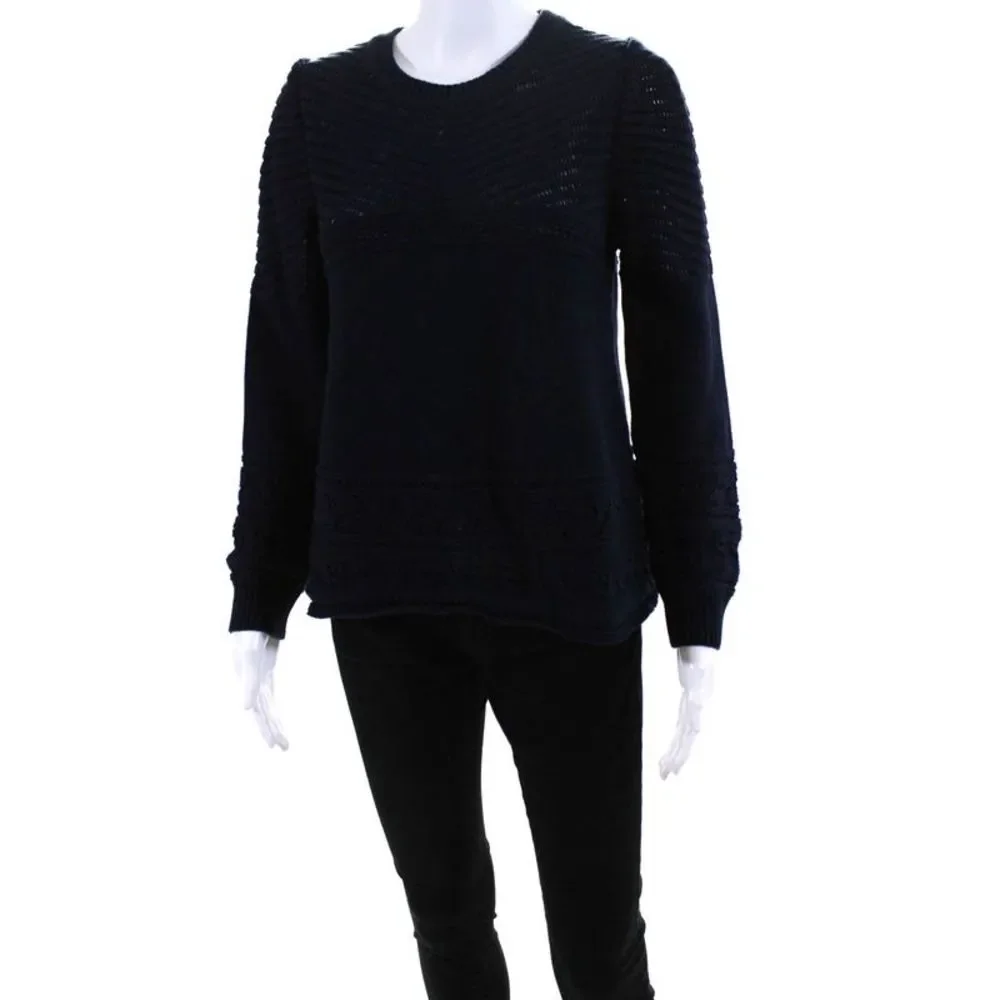 Ba&Sh Women's Cotton Long Sleeve Crewneck Pullover Sweater Navy Size 6 - Picture 2 of 6